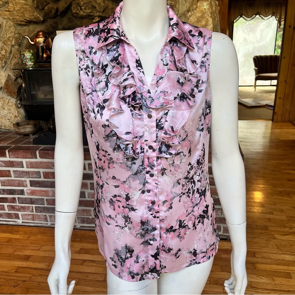 Tahari Floral Pink Sleeveless Blouse
